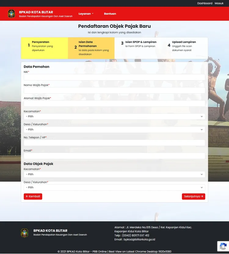 Formulir Wizard Pendaftaran Objek Pajak Baru