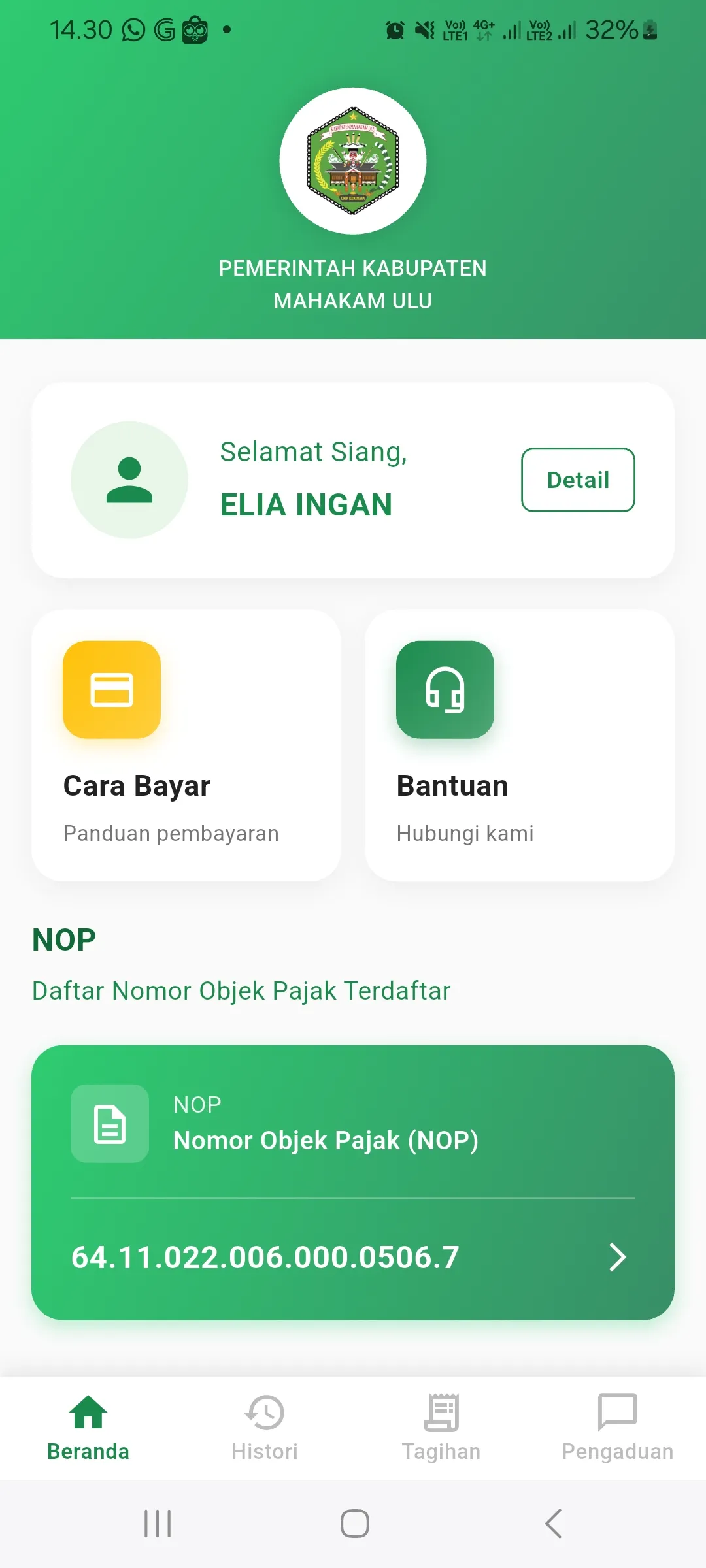 Antarmuka Beranda WP PBB GO - Pemerintah Kabupaten Mahakam Ulu