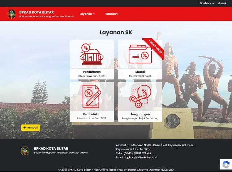 Menu Layanan SK E-Pelayanan PBB