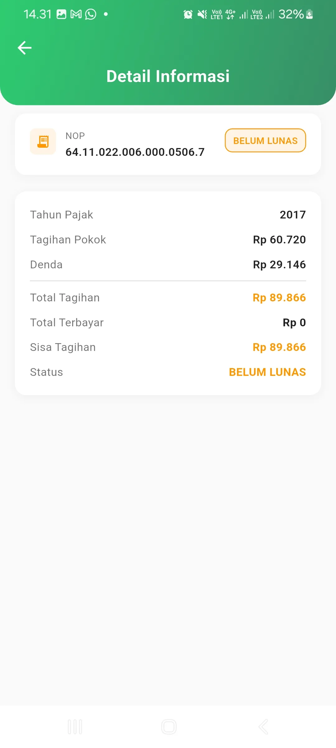 Informasi Tagihan NOP dan Denda WP PBB GO